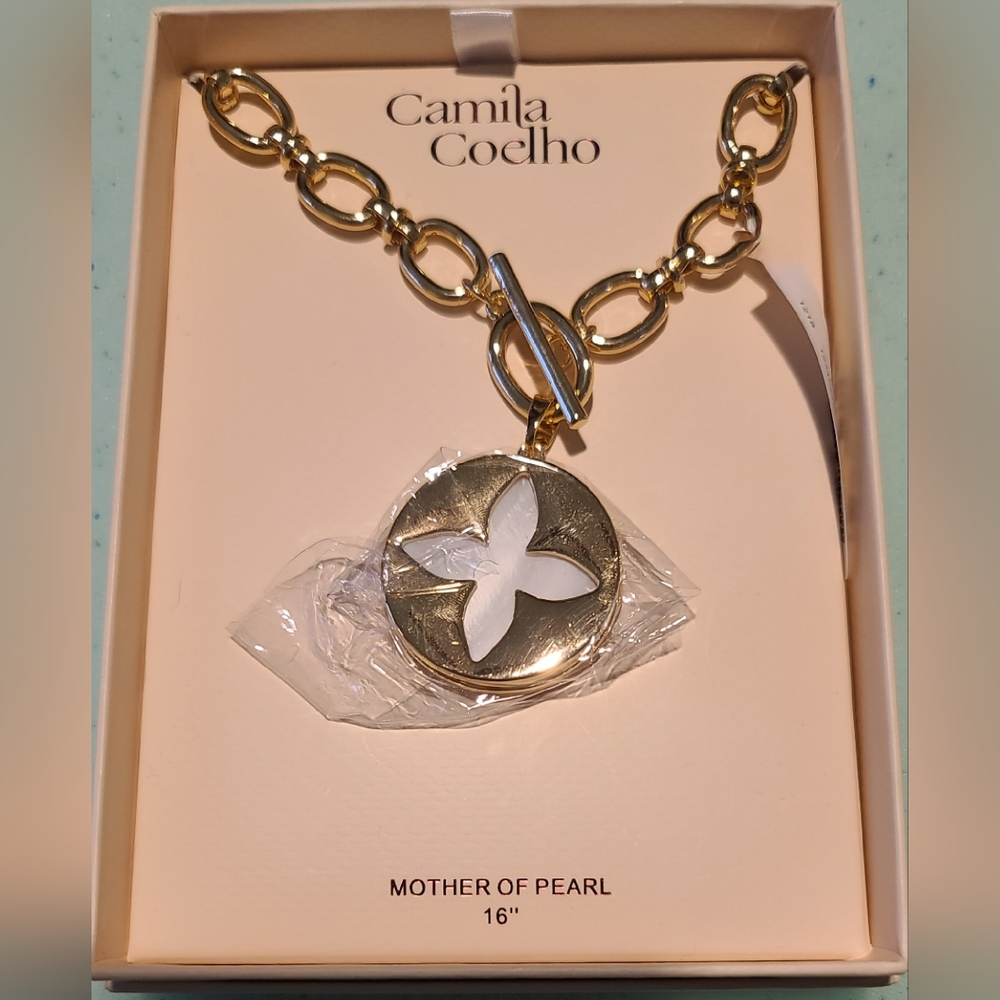 Camila Coelho Gold Necklace with Mother of Pearl Pendant